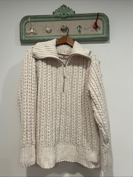 aerie Sweaters - aerie Cream Knit Half-Zip V-Neck Sweater women’s oversize XS pullover beach top